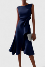 Claudia Vestido Midi Asimétrico con Drapeado Elegante