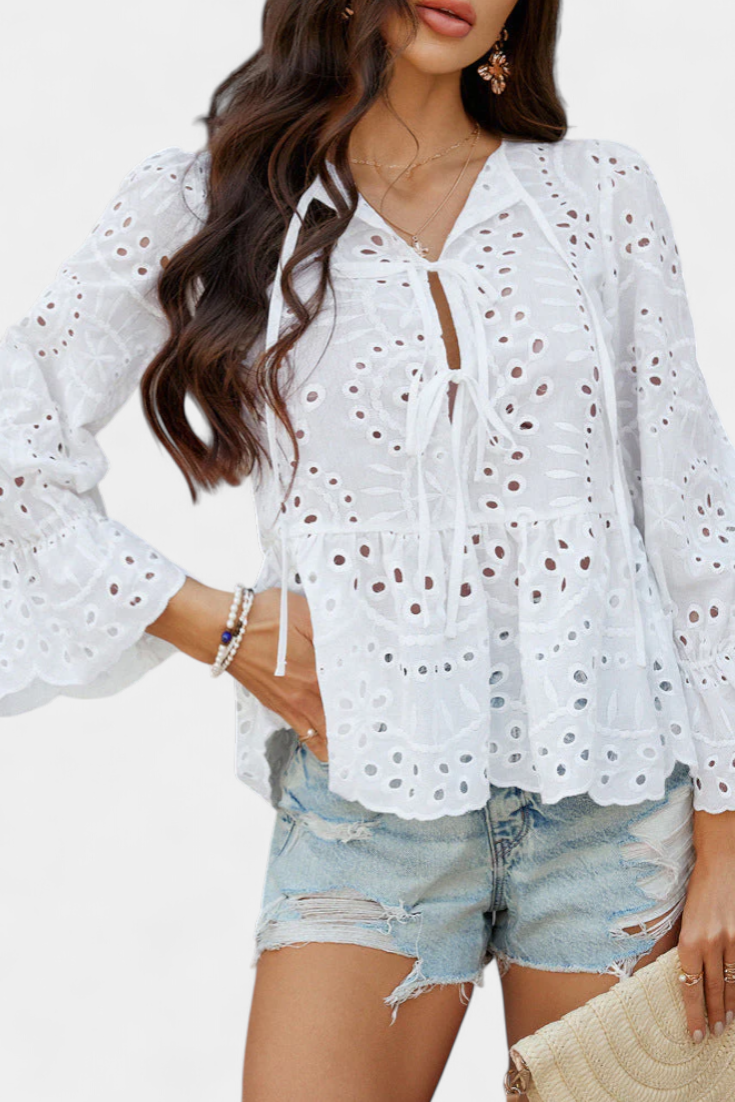 Kayden Blusa Bohemia de Encaje con Corte Fluido