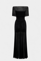 Alodia Vestido Maxi de Hombros con Capa de Malla