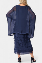 Rosaria Vestido Midi con Volantes y Bordes Deshilachados