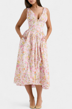 Margie Vestido Midi de Escote en V y Estampado Floral Romántico