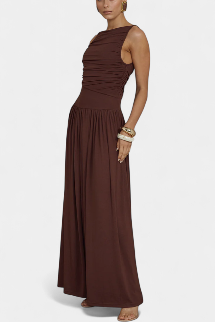 Maddy Vestido Maxi sin Mangas con Drapeado Lateral