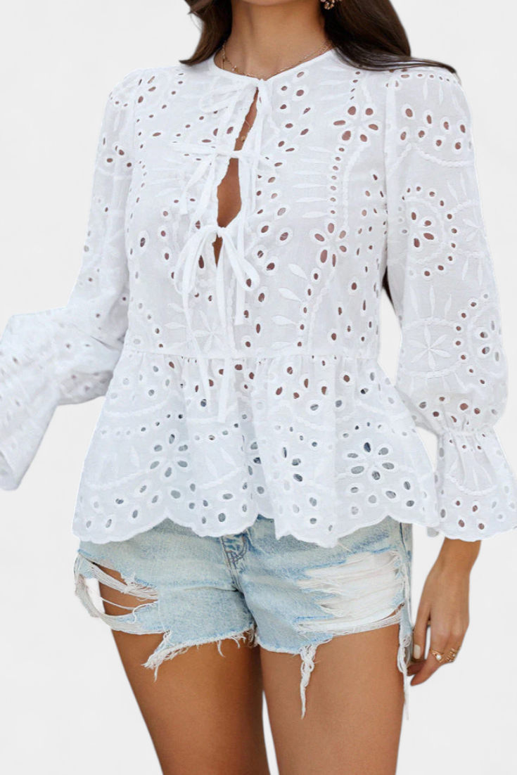Kayden Blusa Bohemia de Encaje con Corte Fluido