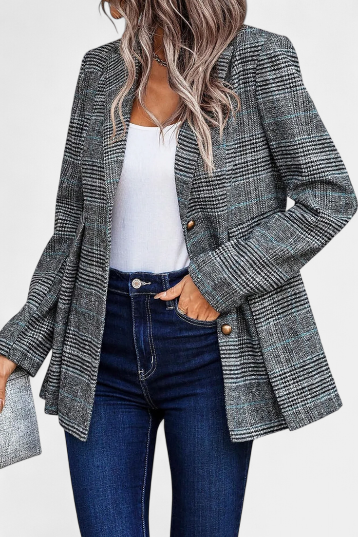 Calico Chaqueta Peplum a Cuadros con Solapa de Muesca
