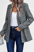 Calico Chaqueta Peplum a Cuadros con Solapa de Muesca