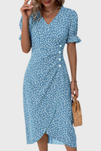 Joana Vestido Midi Floral con Escote en V y Mangas Cortas