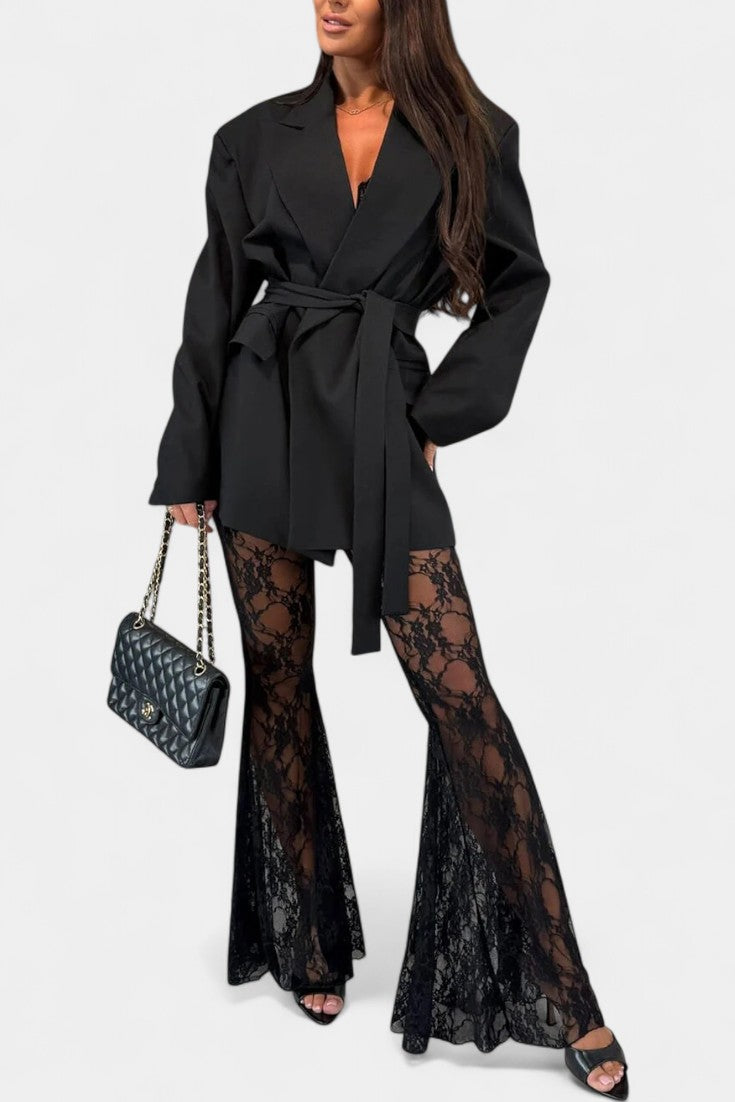 Demelza Conjunto de Blazer Oversized y Pantalones con Encaje Floral