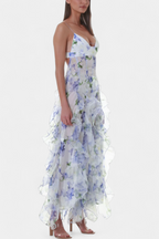 Bonnie Vestido Maxi con Volantes Florales y Corte Lateral