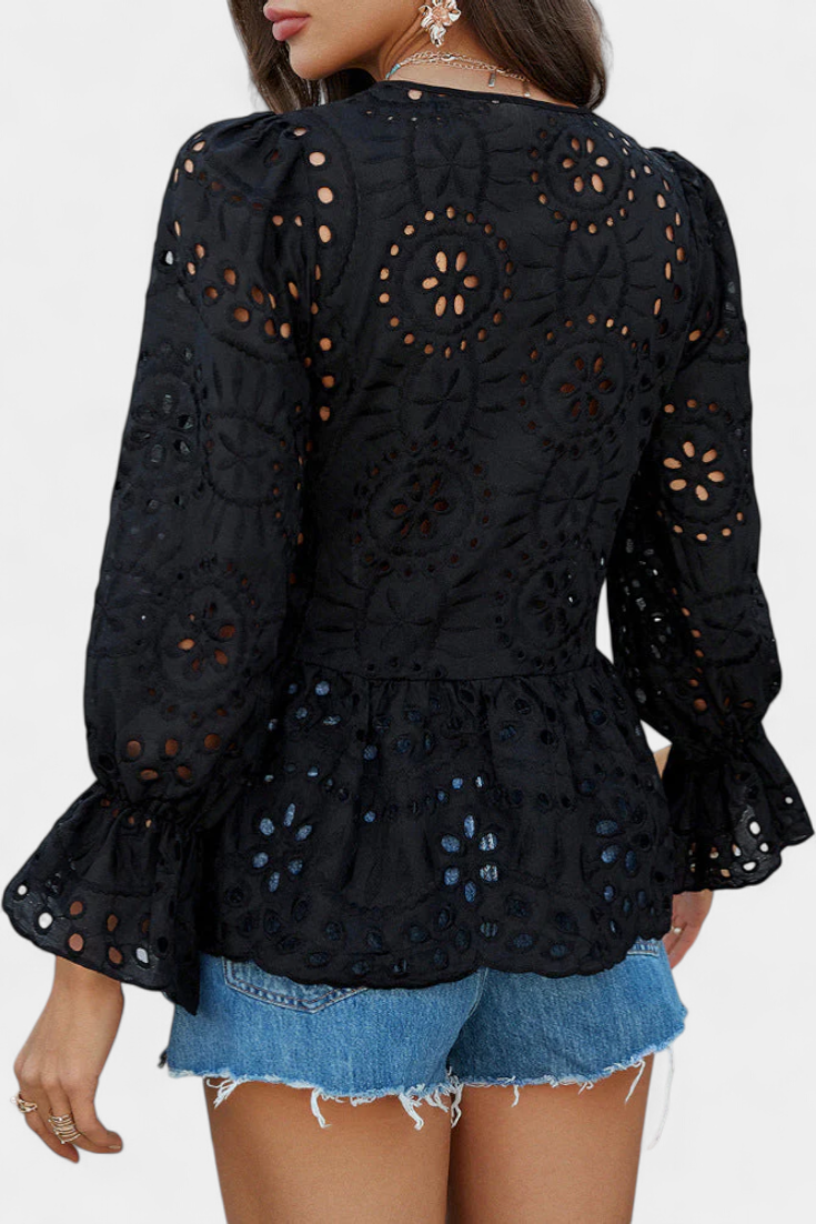 Kayden Blusa Bohemia de Encaje con Corte Fluido