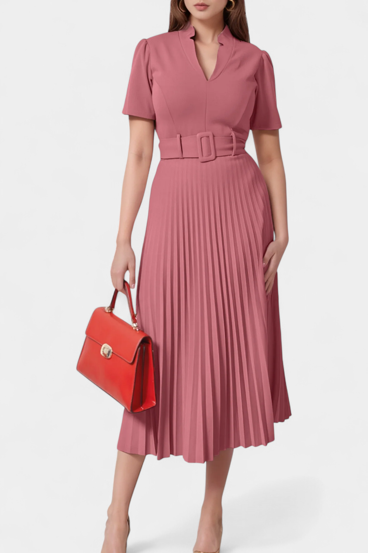Seliora Vestido Midi de Trabajo con Cinturón y Plisados