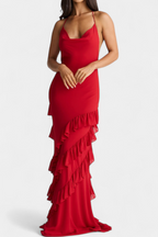 Padeline Vestido Maxi con Volantes y Espalda Abierta