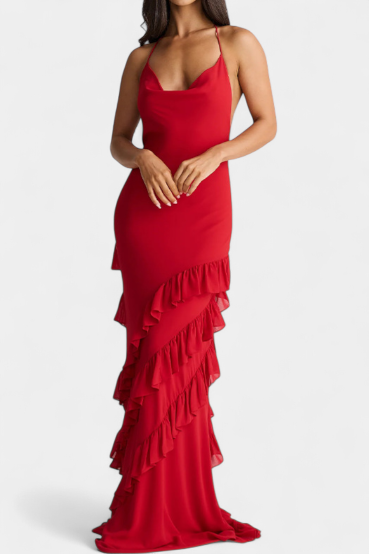 Padeline Vestido Maxi con Volantes y Espalda Abierta