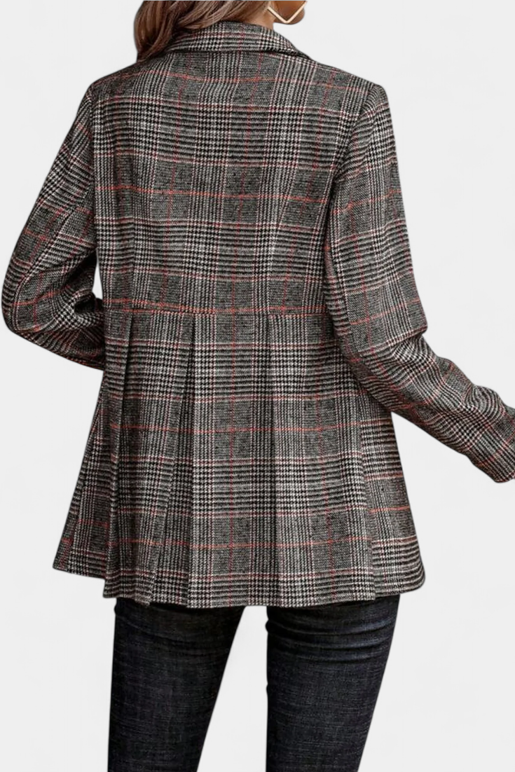 Calico Chaqueta Peplum a Cuadros con Solapa de Muesca
