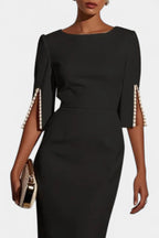 Reece Vestido Midi con Perlas y Cuello Redondo