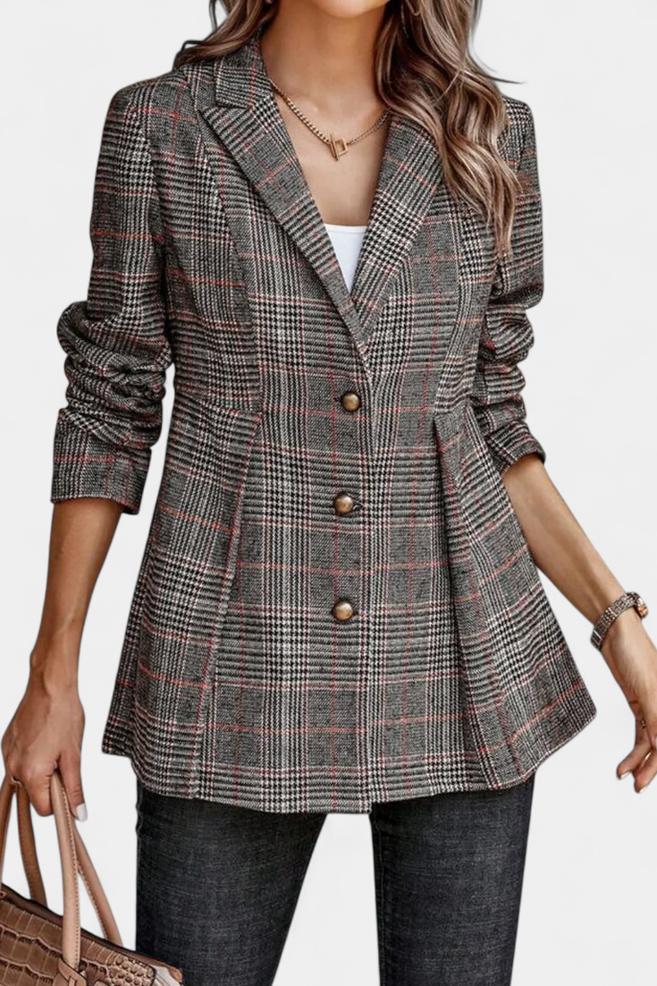 Calico Chaqueta Peplum a Cuadros con Solapa de Muesca