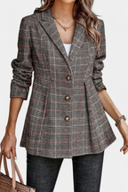 Calico Chaqueta Peplum a Cuadros con Solapa de Muesca