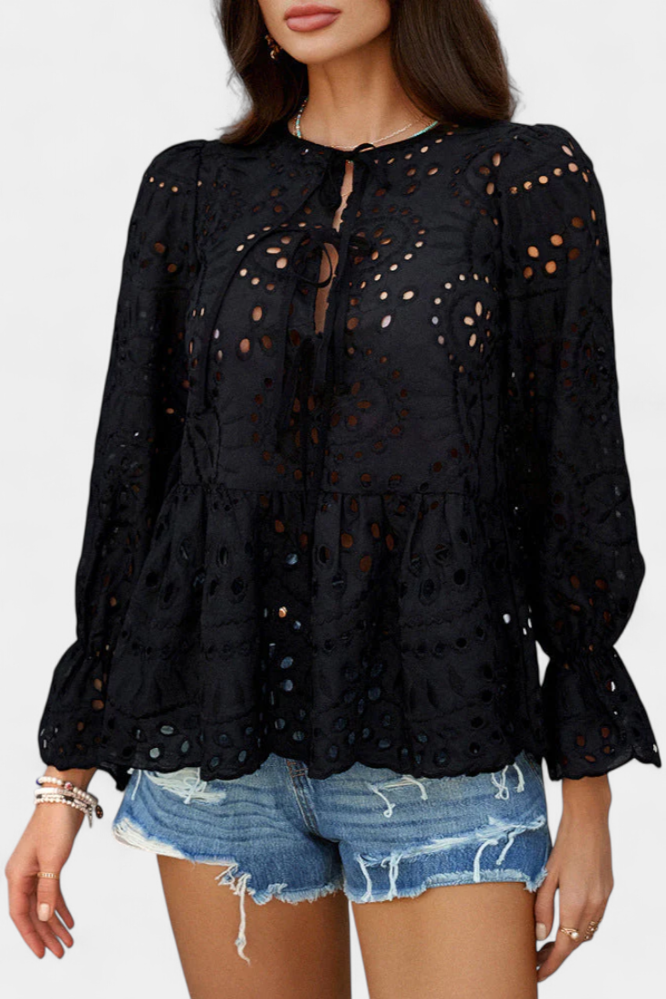 Kayden Blusa Bohemia de Encaje con Corte Fluido