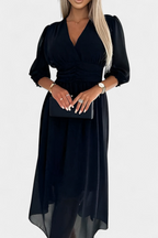 Dorina Vestido Midi Elegante con Escote en V y Mangas Livianas