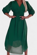 Dorina Vestido Midi Elegante con Escote en V y Mangas Livianas