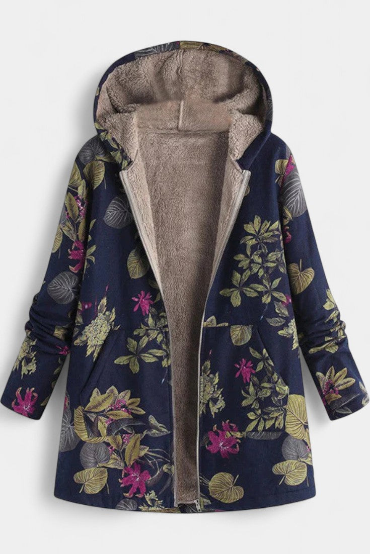 April Abrigo Floral de Invierno con Capucha
