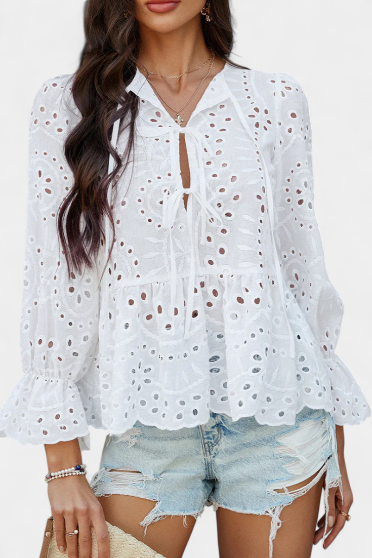 Kayden Blusa Bohemia de Encaje con Corte Fluido