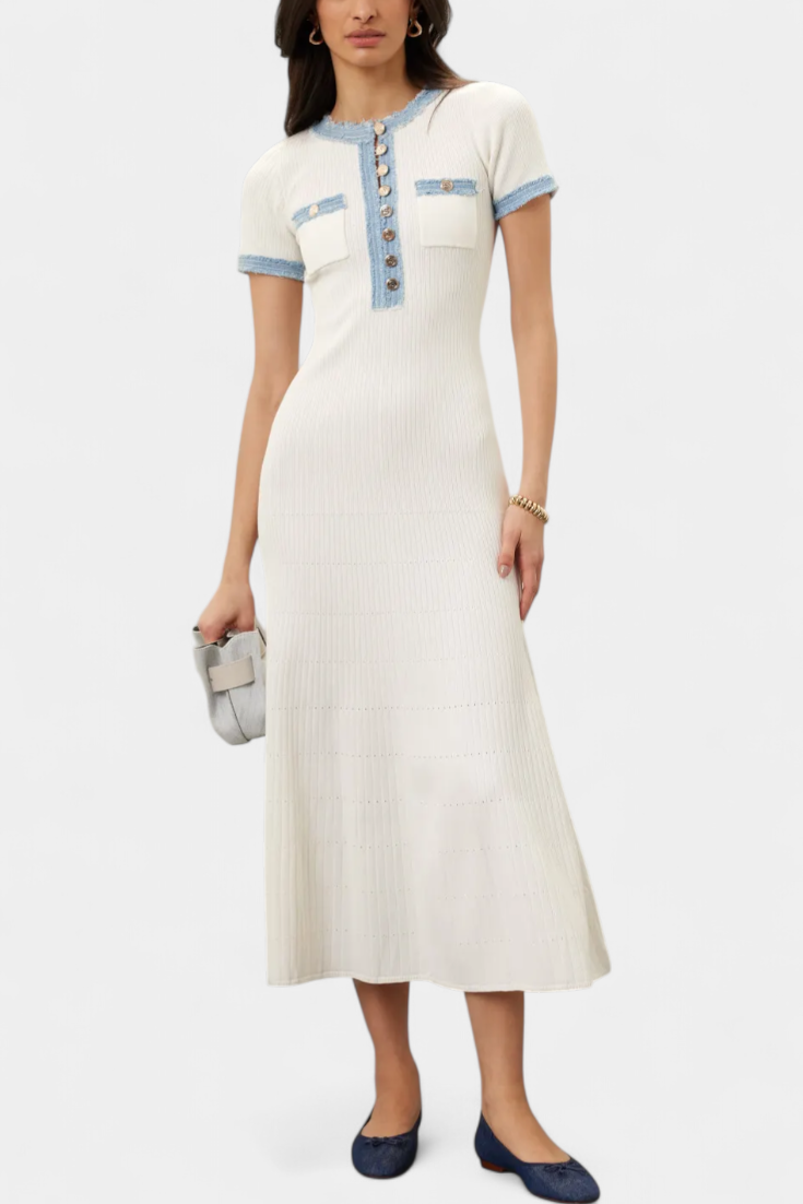 Alexia Vestido Midi de Punto con Ribete