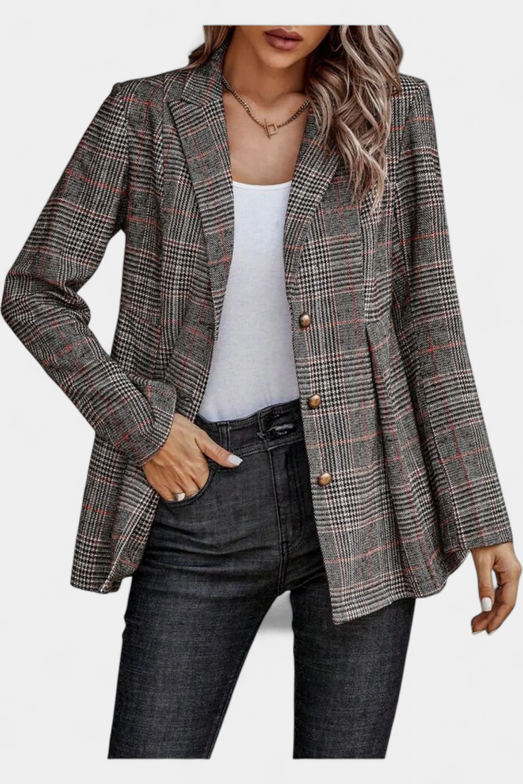 Calico Chaqueta Peplum a Cuadros con Solapa de Muesca
