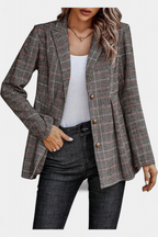 Calico Chaqueta Peplum a Cuadros con Solapa de Muesca