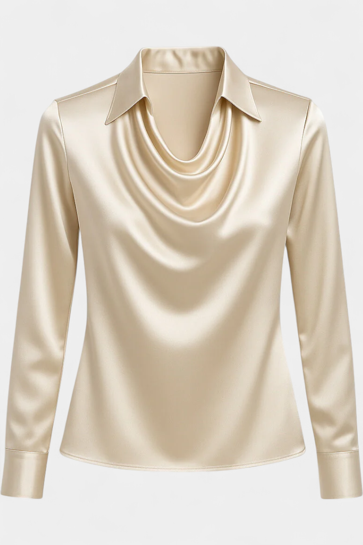 Dilnaz Blusa Satinada con Escote en Cascada