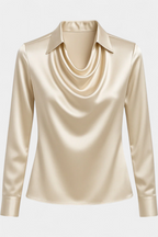 Dilnaz Blusa Satinada con Escote en Cascada