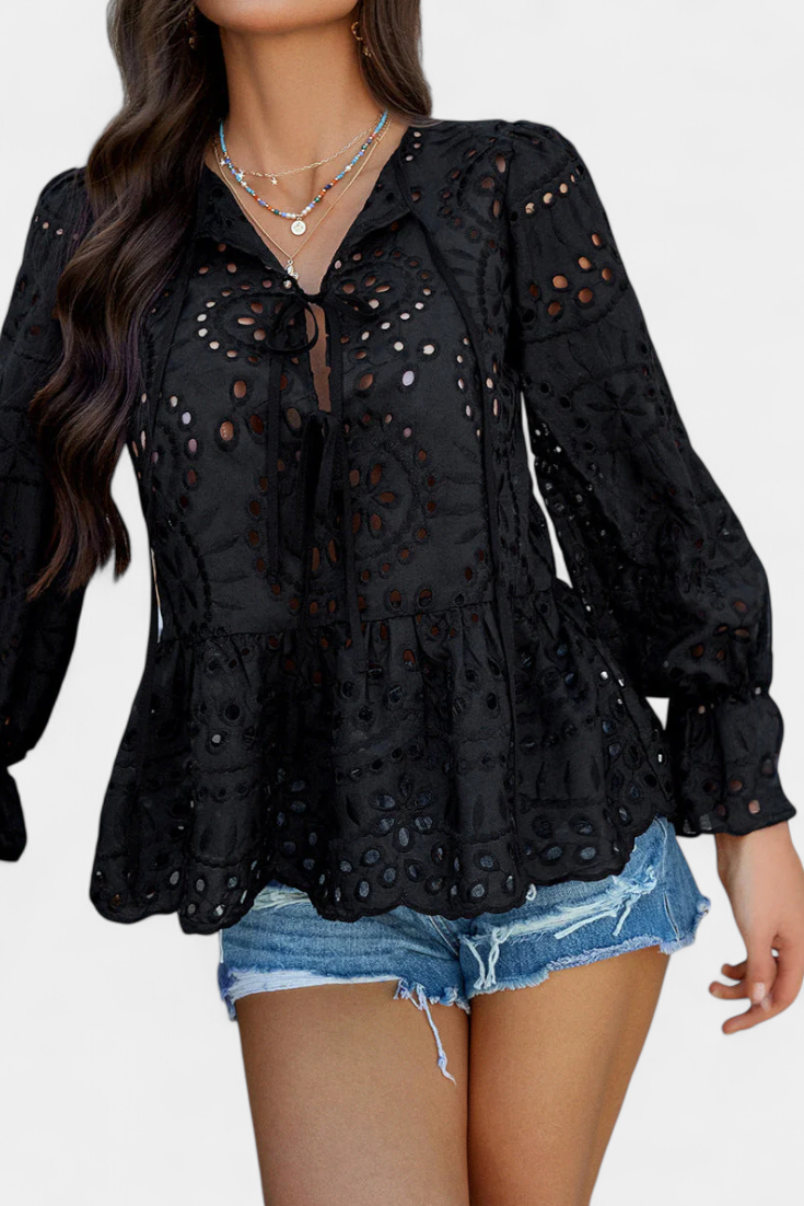 Kayden Blusa Bohemia de Encaje con Corte Fluido