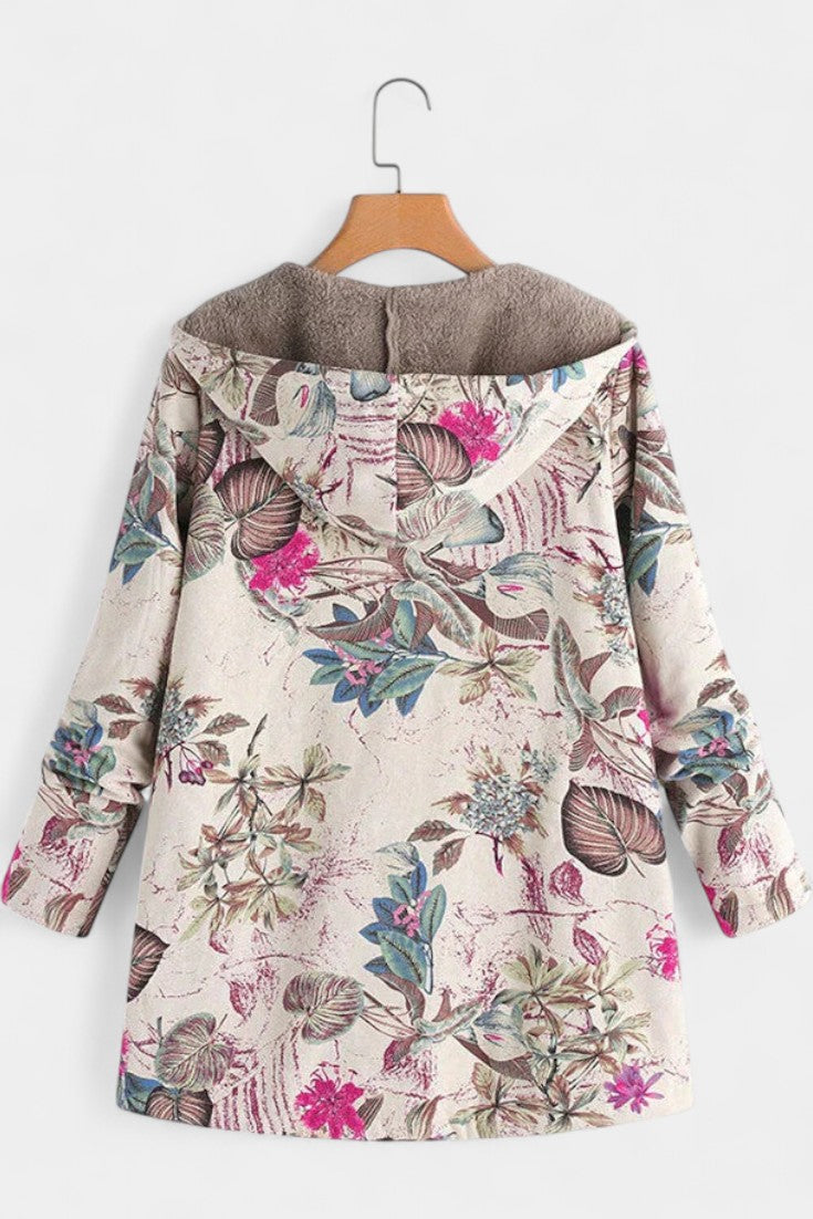 April Abrigo Floral de Invierno con Capucha