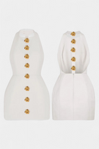 Yvonne Vestido Mini Escote Halter con Espalda Abierta y Detalle Floral
