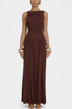 Maddy Vestido Maxi sin Mangas con Drapeado Lateral