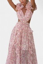 Zuleika Vestido de Chifón con Volantes y Aberturas Laterales