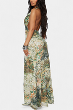 Zephyra Vestido Maxi Halter de Encaje con Abertura