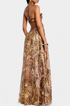 Tasha Vestido Maxi Halter con Espalda Descubierta y Detalles Huecos