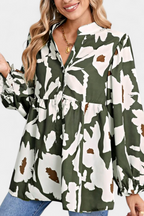 Filomena Blusa con Media Botonadura y Manga Abullonada en Estampado Floral Abstracto