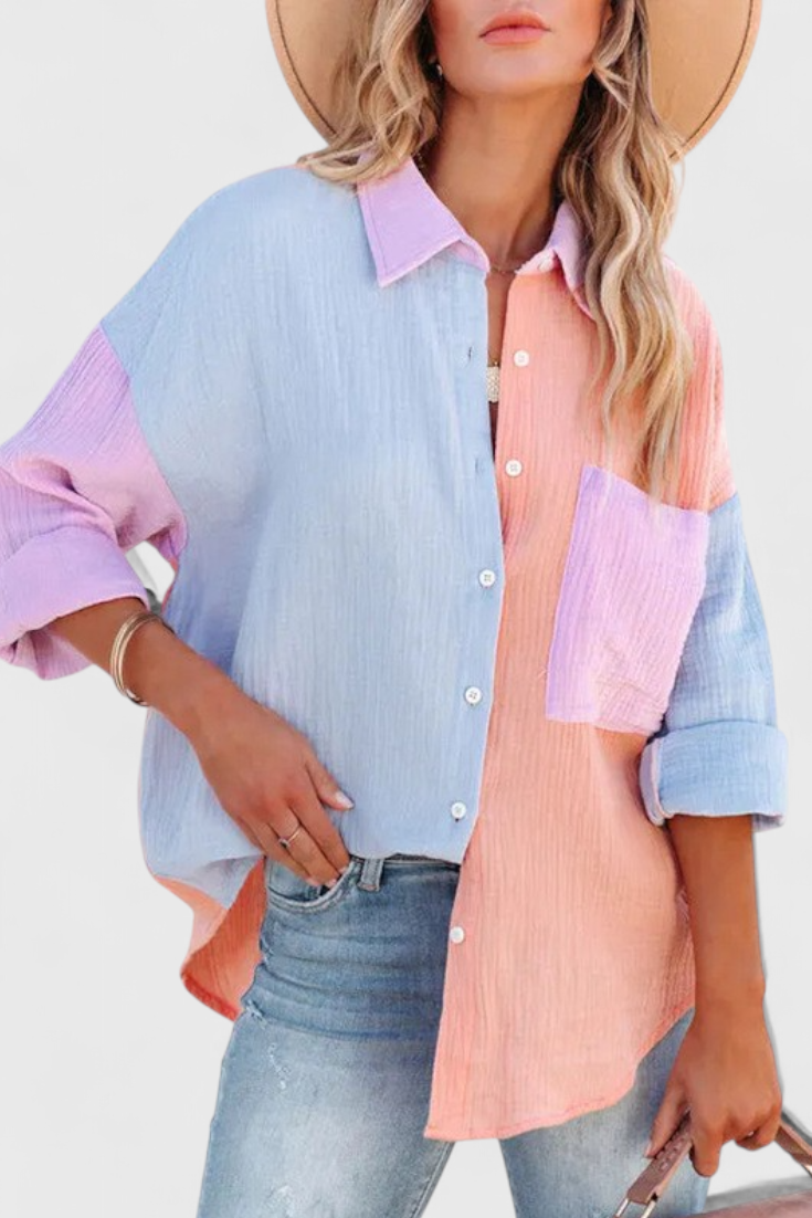 Juniper Blusa de Botones en Bloque de Color