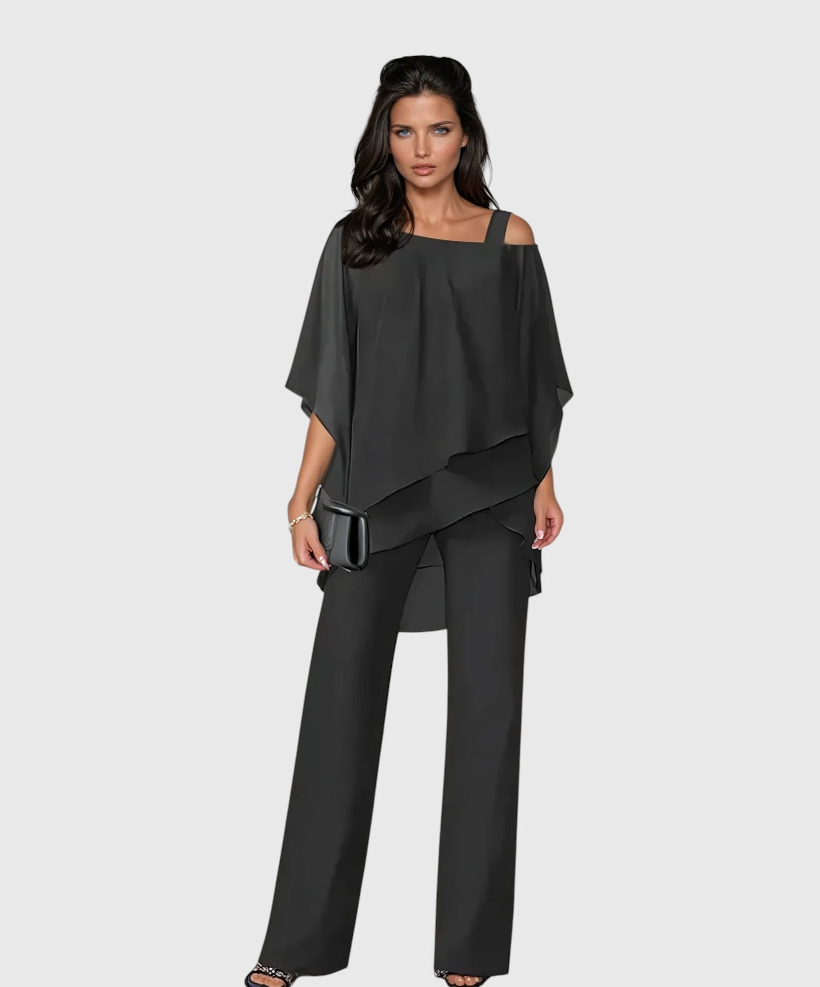 Sabrina Luxe – Conjunto de Dos Piezas con Capas Elegantes