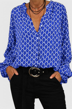 Jemima Blusa de Botones con Estampado Geométrico