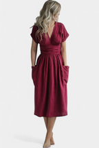 Cressida Vestido de Algodón con Escote en V y Cintura Ajustable