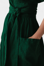 Cressida Vestido de Algodón con Escote en V y Cintura Ajustable