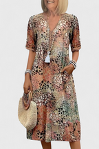 Perla Vestido Boho con Estampado Floral y Detalles en Crochet