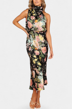 Lisa Vestido Maxi Floral con Cuello Halter y Cintura Elástica
