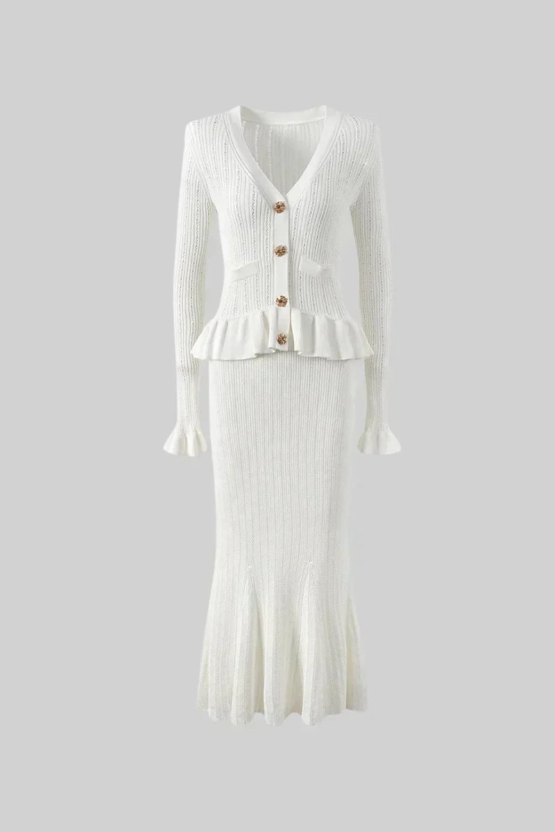 Prudence Conjunto de Vestido Midi de Punto Refinado y Top con Botones