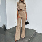 💃LETZTER TAG 50 % RABATT!!✨Elegantes Set aus bauchfreiem Top und Hose mit weitem Bein für Damen