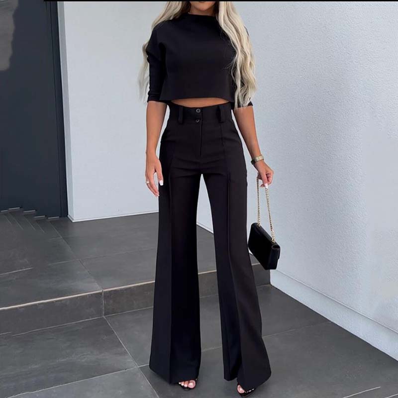 💃LETZTER TAG 50 % RABATT!!✨Elegantes Set aus bauchfreiem Top und Hose mit weitem Bein für Damen
