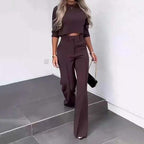💃LETZTER TAG 50 % RABATT!!✨Elegantes Set aus bauchfreiem Top und Hose mit weitem Bein für Damen
