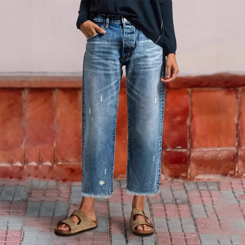 Damen-Retro-Cropped-Straight-Leg-Jeans